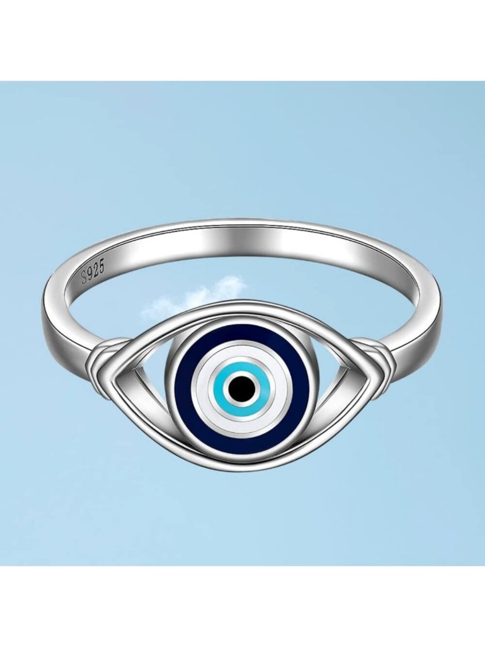 Sterling Silver Evil Eye Ring for Women - Blue Spiritual Turkish Jewelry, Sizes - Picture 7 of 8